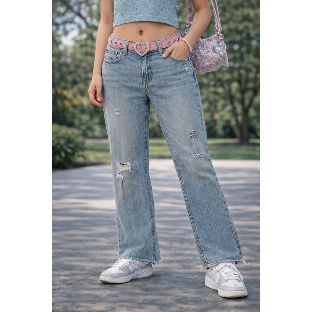Vintage Distressed Aeropostale Faded & Frayed Blue Denim Jeans 8 Mom Jean